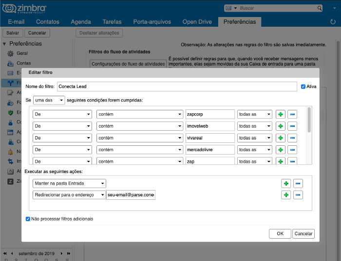 Configure o filtro de encaminhamento